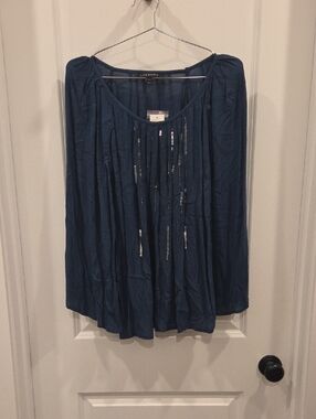 Lane Bryant Teal Long-Sleeve Beaded Peasant Blouse 14/16